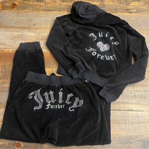 Juicy Couture x forever 21 Black Velour tracksuit Set with Rhinestone Design